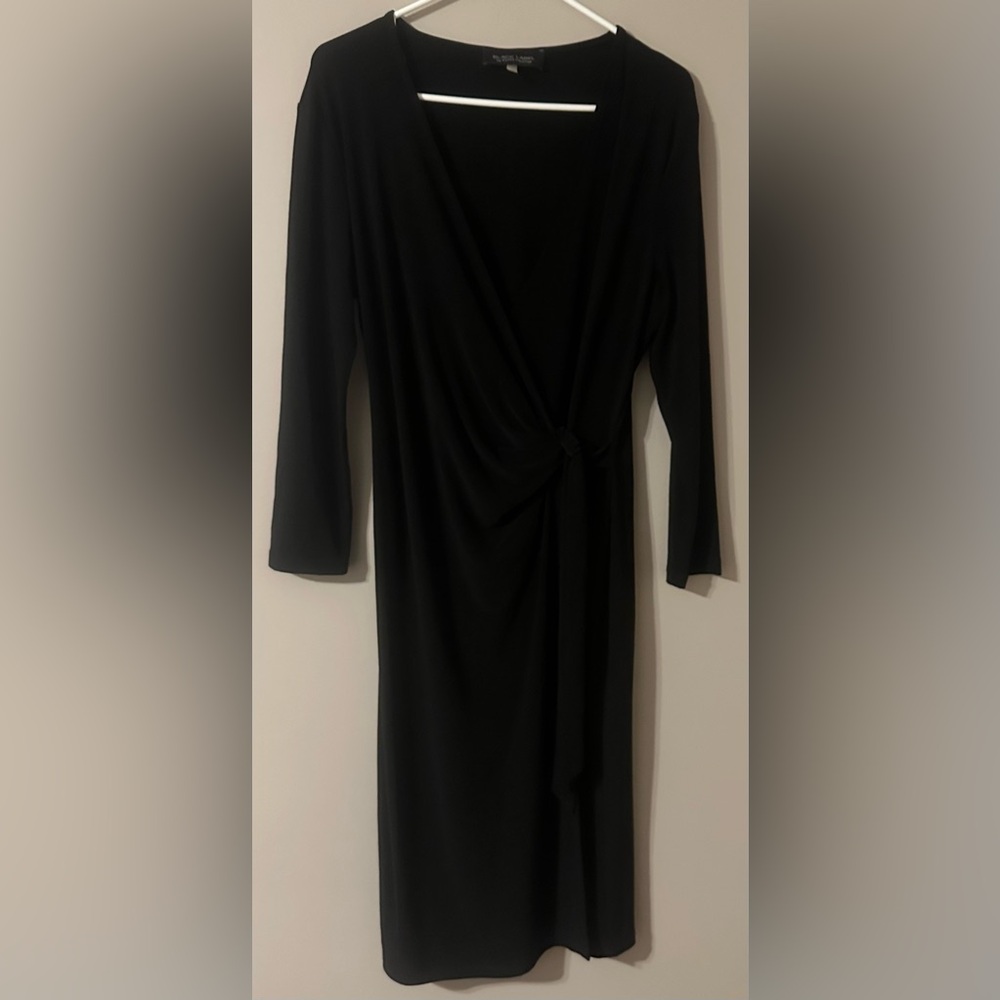 BLACK LABEL size 10, Elegant BlackFaux Wrap Dress with Knot Detail.